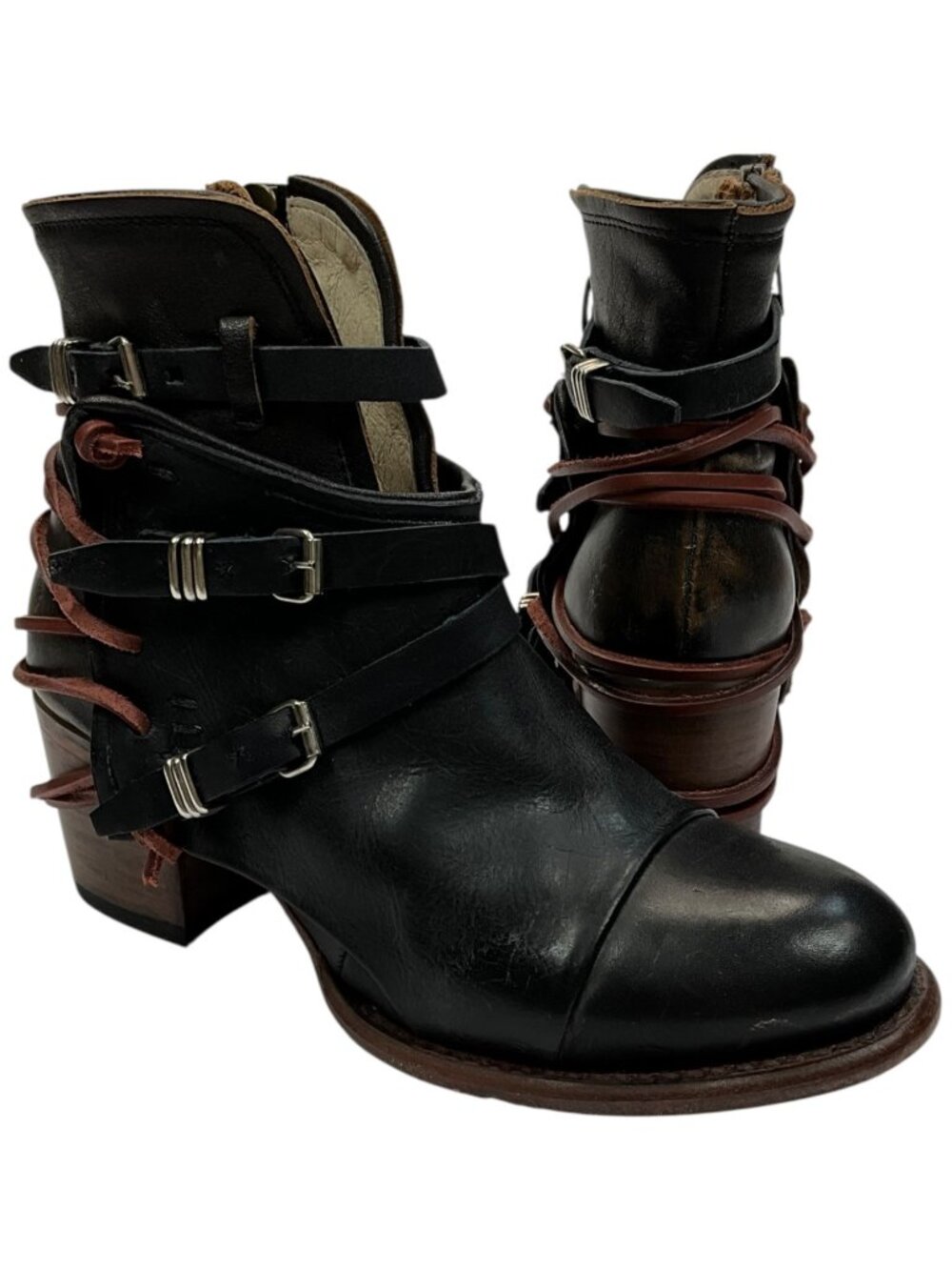Freebird By Steven Crue Leather Backlace Booties 8 Black Western